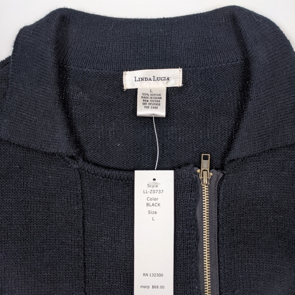 NEW Linda Lucia Moto Zip Black Cardigan Sweater L - Picture 4 of 5